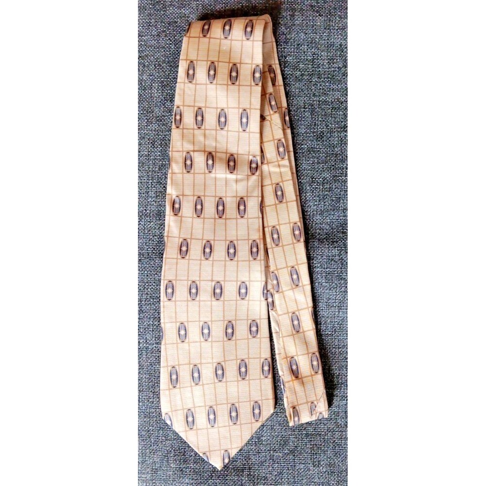 Tie 70s 80s 90s Y2K Mens Mikael York Yellow Tan Blue 4 Wide 59 Long